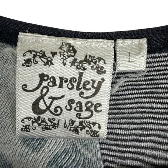 Parsley & Sage Navy Blue Leopard Print 3/4 Sleeve V-Neck Patchwork Top Size L - Picture 5 of 6